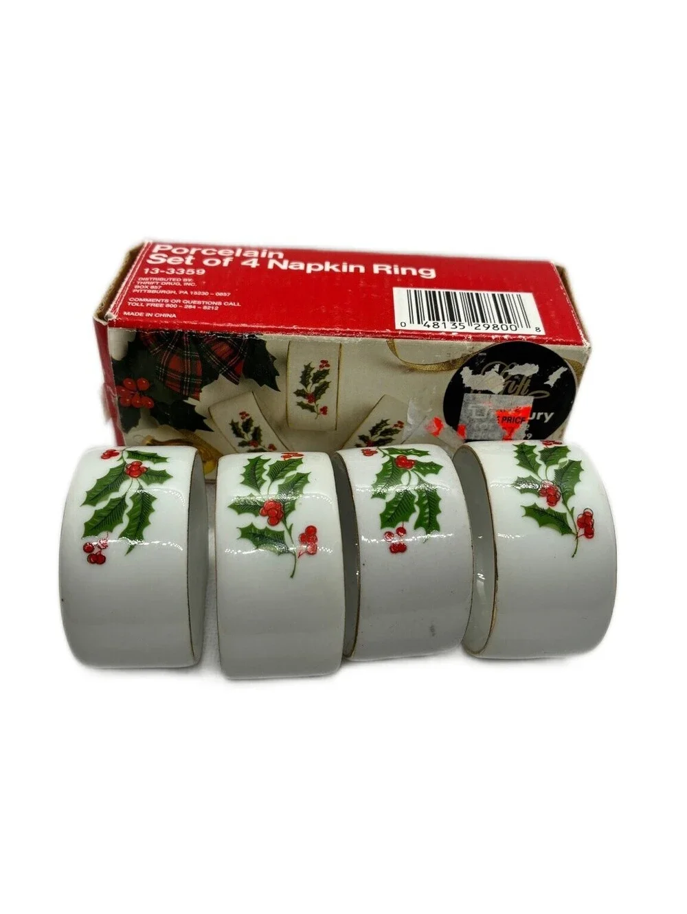 Vintage Porcelain Holly Berry Napkin Rings Set of 4 Christmas Holiday Dining